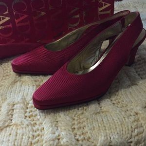 Vintage Escada red heels with box and shoe bag